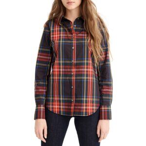 J.CREW Plaid Button-Up Shirt in Black Red Green Cotton | Size 6P